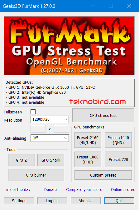 Geeks3D FurMark GPU Benchmark Ekran Kartı Testi Programı