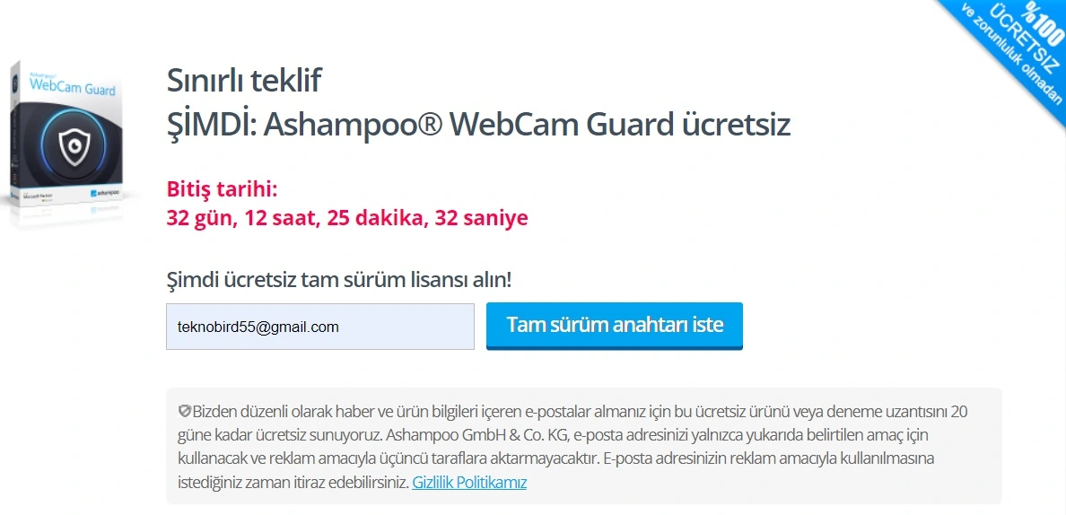 Ashampoo WebCam Guard Promosyon Sayfası