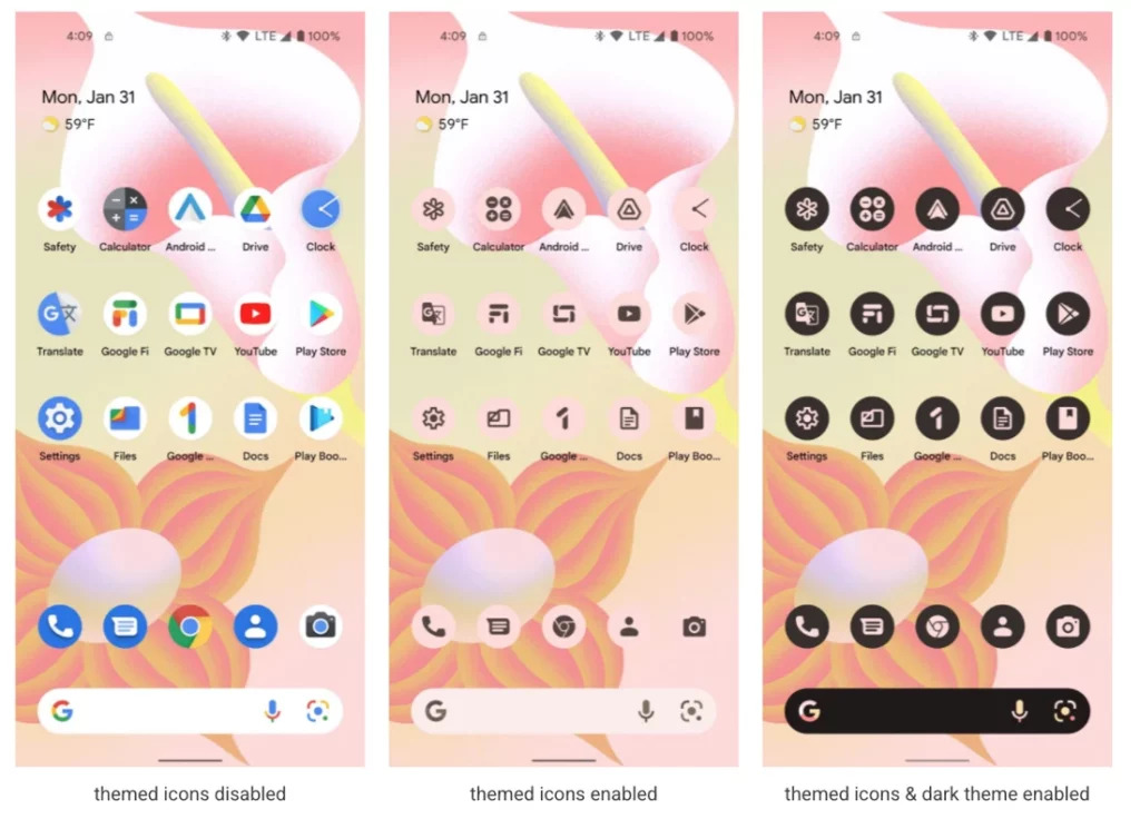 Android 13 Simgeler ve renkler