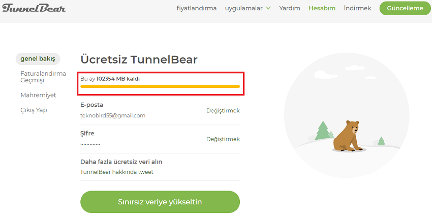 TunnelBear VPN - 100 GB Ücretsiz Kullanım Hakkı