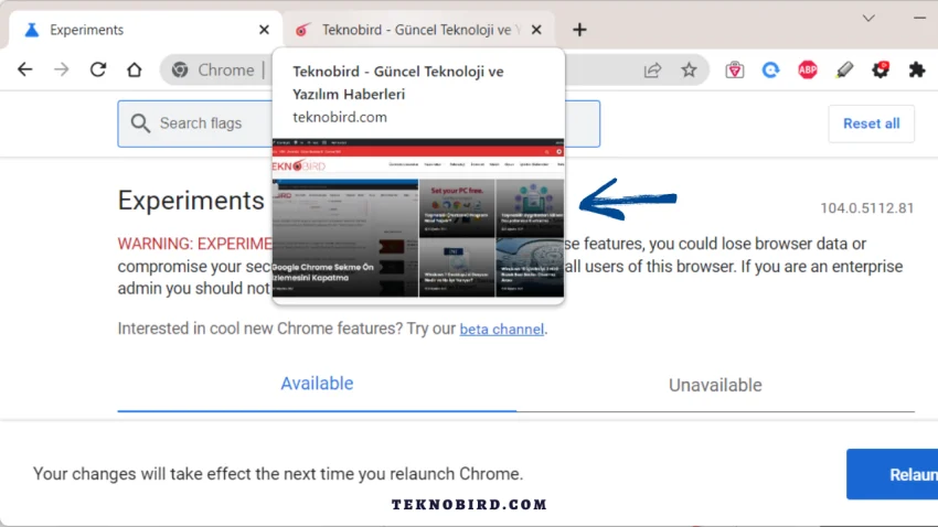 Google Chrome Sekme Ön İzlemesini Kapatma