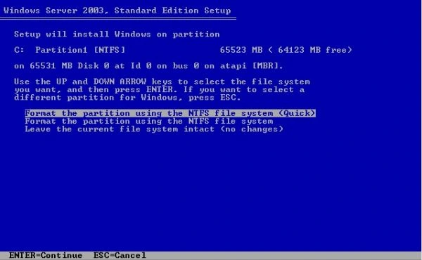 NTFS dosya sistemini kullanarak bölümü biçimlendirin