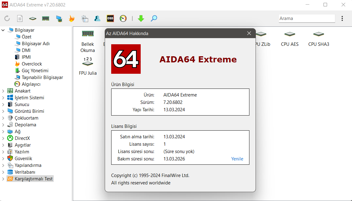 AIDA64 Extreme 2024 Tam Sürüm Süresiz Lisans Etkinleştirme