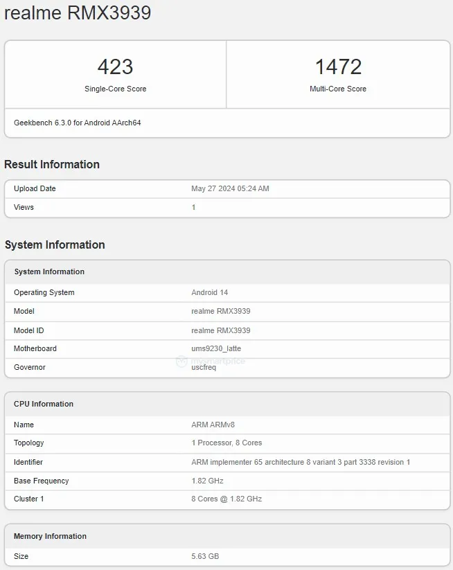 Realme C geekbench Test Sonuçları