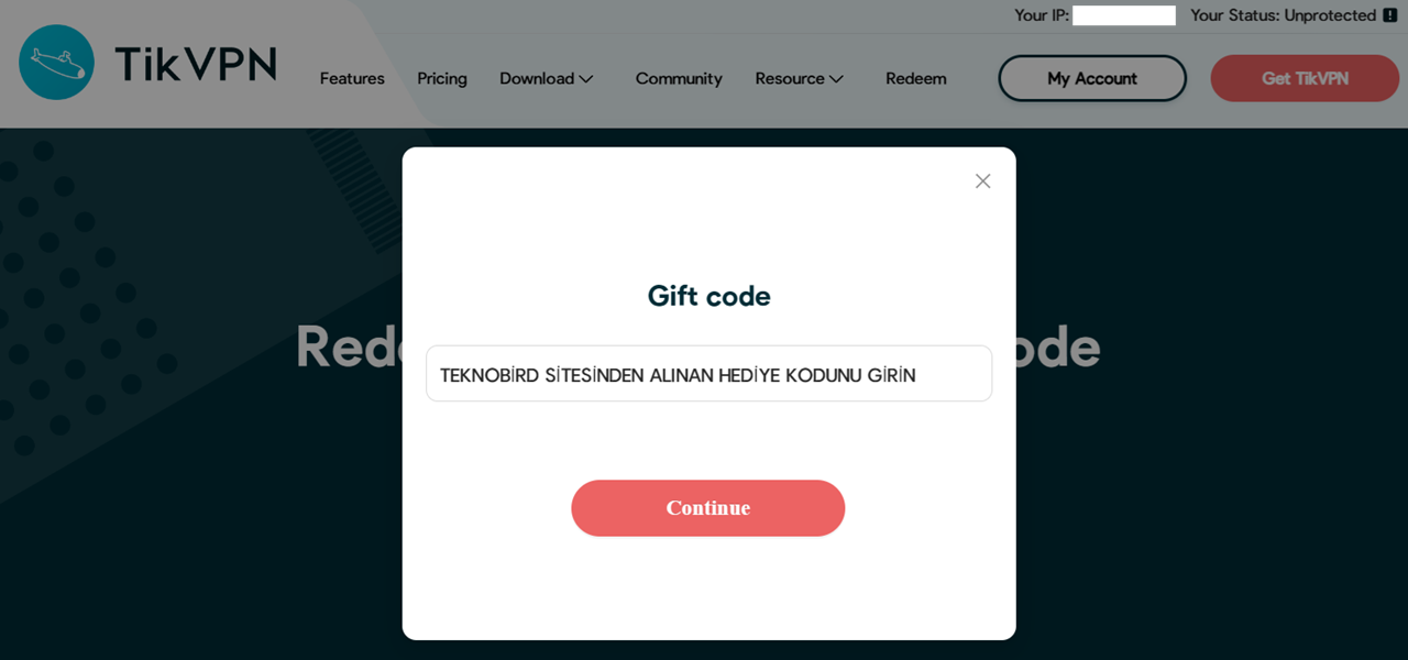 TikVPN Redeem Gift Code 2024