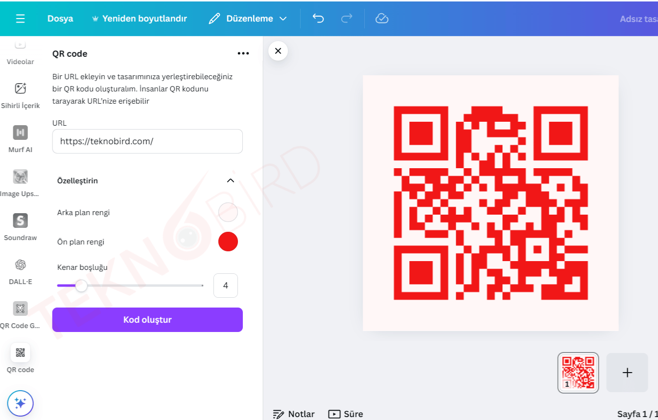 Canva Komik Ücretsiz QR Kod Oluşturma