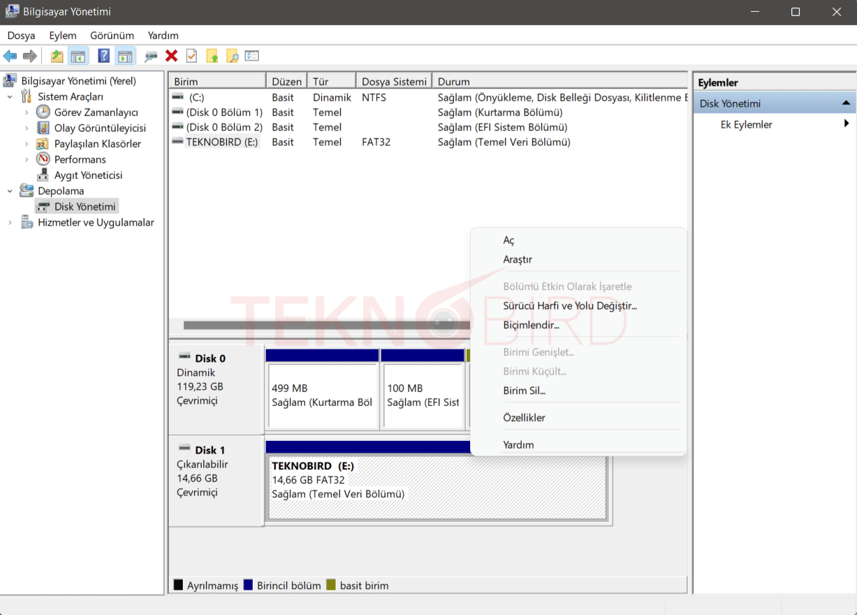 Disk Yönetimi USB Bellek Görünmüyor Sorunu Çözümü