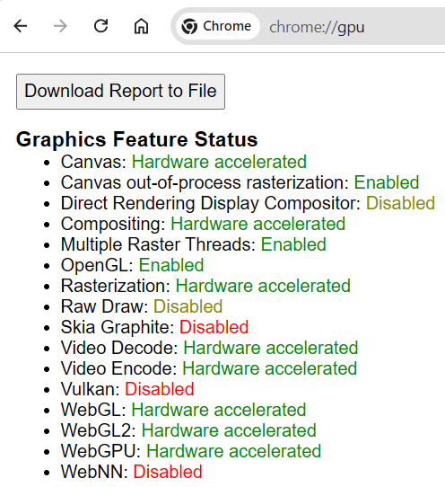 Google Chrome GPU WebGL Grafik Özelliği Durumu