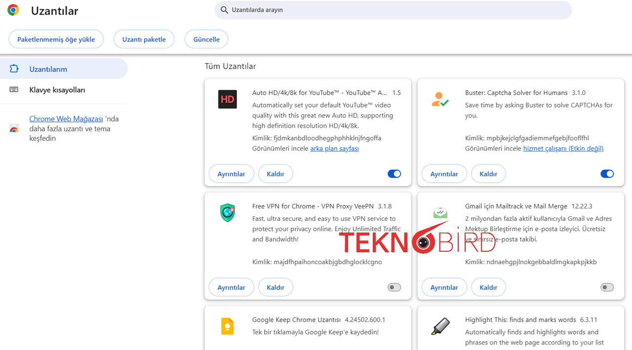 Chrome Tarayıcı Eklentilerini Devre Dışı Bırakma