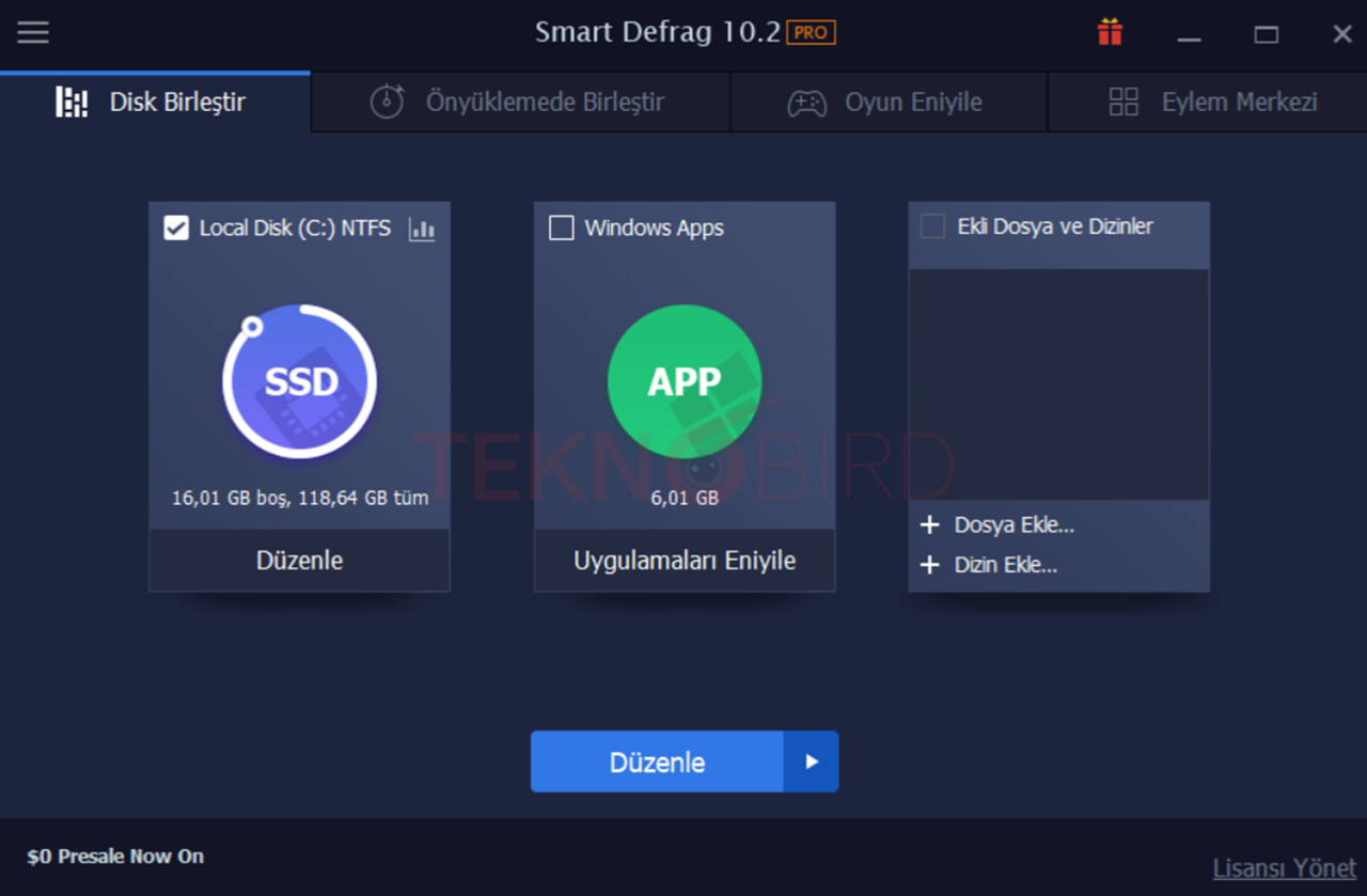 Smart Defrag 10 PRO Disk Birleştir ve Önyüklemede Birleştir