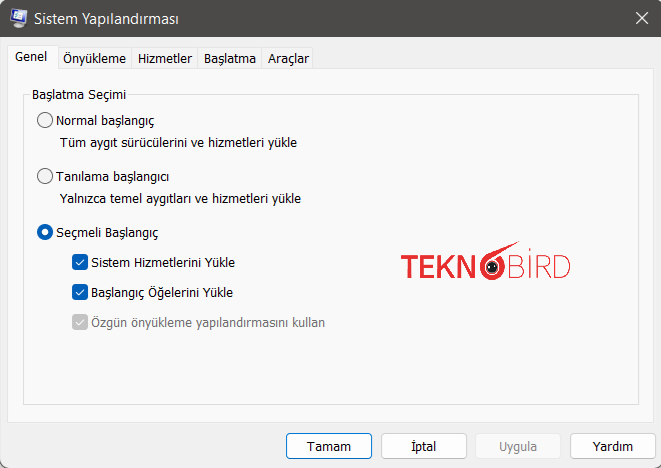 Msconfig: Sistem Yapılandırması, başlangıç öğelerini yükle