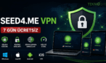 Seed4.Me VPN 7 gün ücretsiz kupon kodu, güvenli VPN bağlantısı ve kurulum rehberini gösteren TeknoBird kapak görseli.