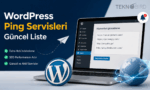 WordPress ayarları panelinde ping servisleri (hizmetleri güncelleme) ekleme ekranını gösteren dizüstü bilgisayar ve Teknobird güncel ping listesi görseli