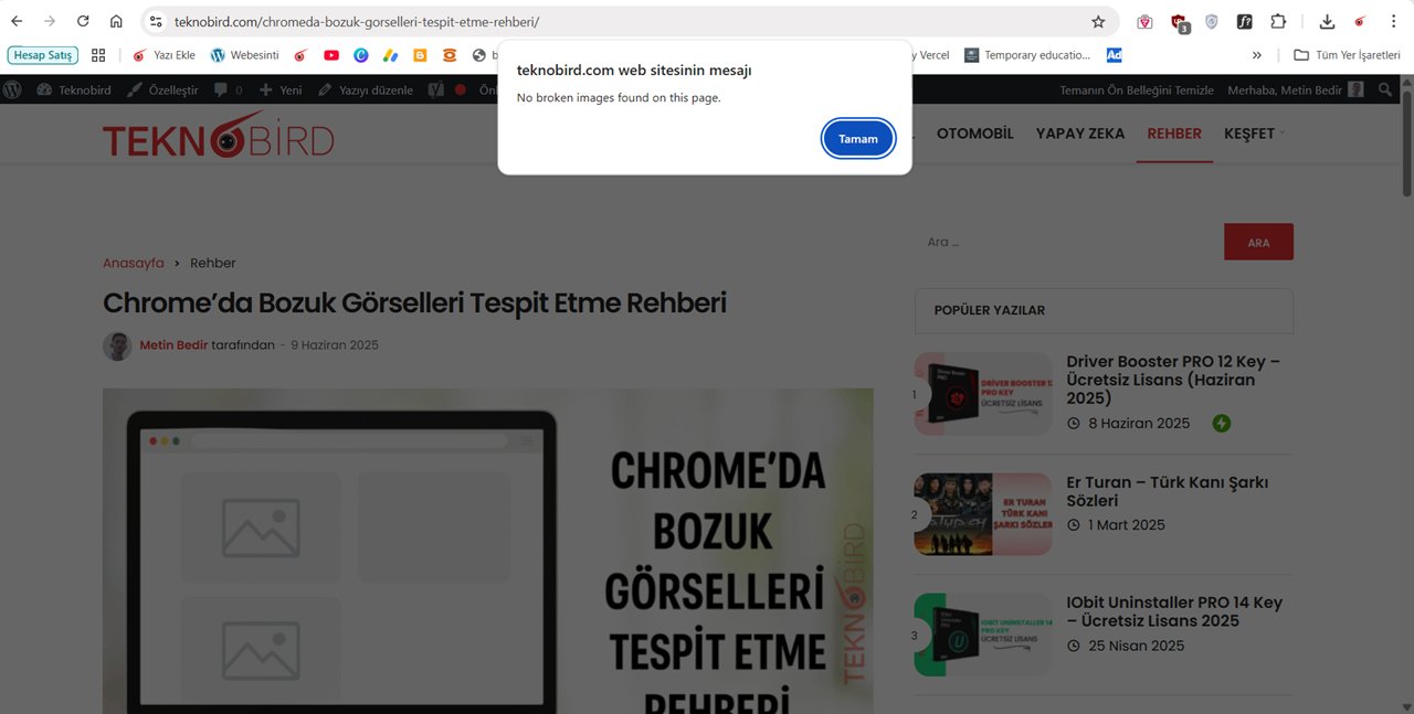 Chrome Yer İmi Yöneticisi ile Bozuk Görselleri Tespit Etme 