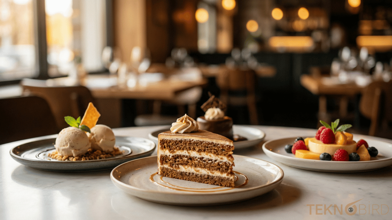 Restoran Ortamında Şık Sunumlu Dessert Tatlı Çeşitleri