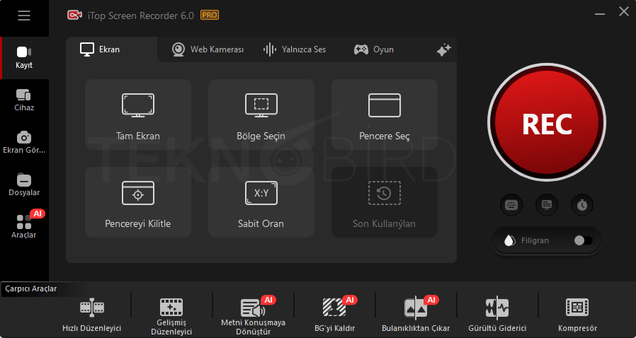 iTop Screen Recorder PRO Arayüzü ve Özellikleri