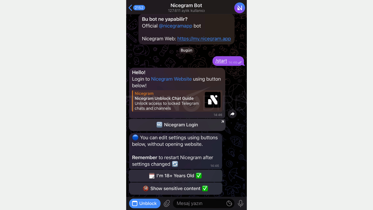 Nicegram Bot ile Telegram Hassas içerik açma yöntemi
