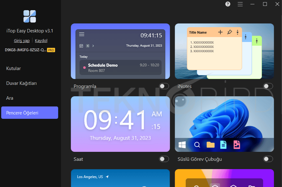 iTop Easy Desktop Pencere Öğeleri
