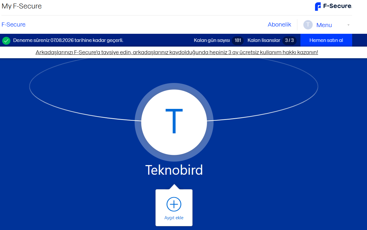 My F-Secure – Cihaz Koruma Paneli