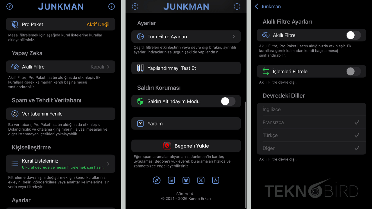 Junkman: Yapay Zeka Destekli Spam SMS Engelleme Uygulaması (iOS)