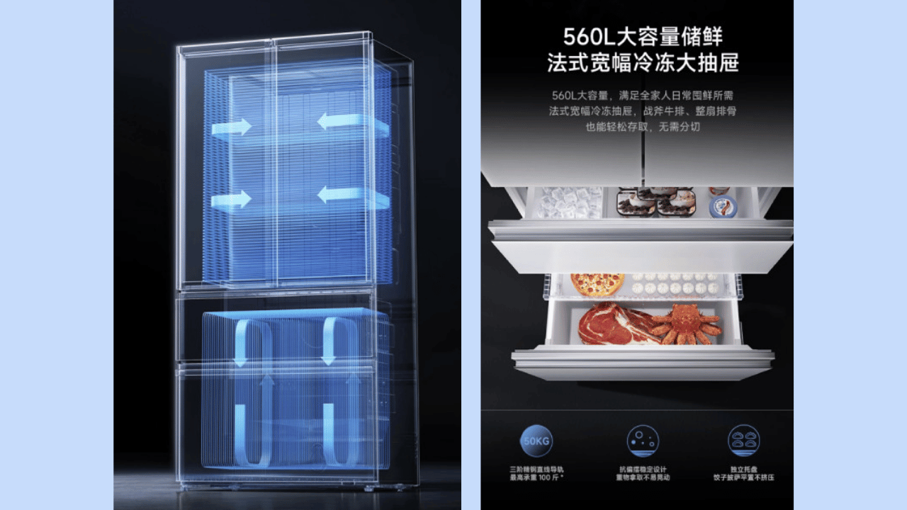 560 litre büyük kapasiteli taze saklama: Fransız tipi geniş dondurucu büyük çekmecesi