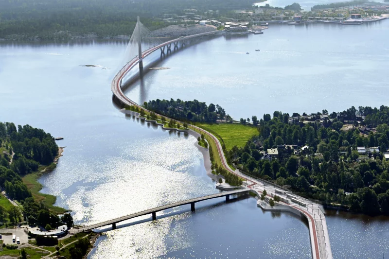 Kruunuvuori Köprüsü; yayalar, bisikletliler ve hafif raylı sistem için tasarlanmıştır. Uzunluğu yaklaşık 1,2 km olup, bu tür yapılar arasında dünyanın en uzunu olabilir / WSP & Knight Architects