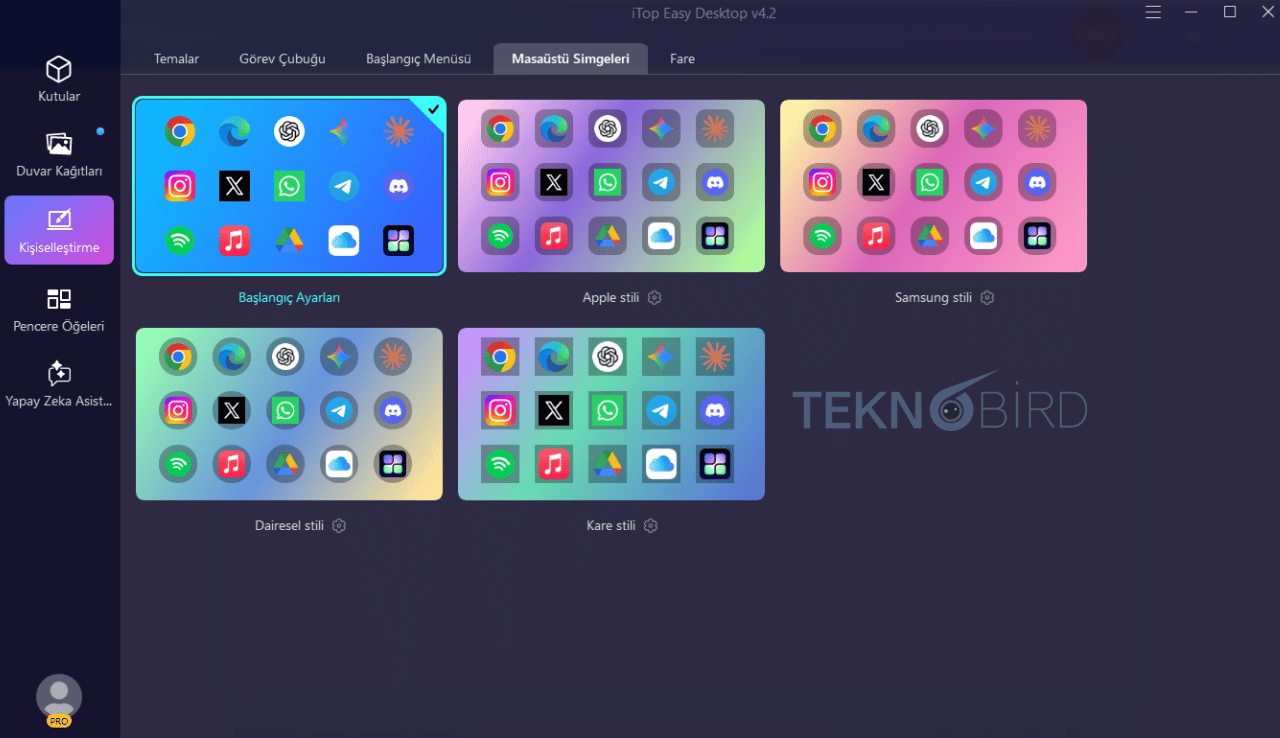 iTop Easy Desktop Masaüstü Düzenleme ve Tema Özelleştirme Ekranı