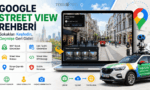 Google Street View rehberi görseli. Google Maps üzerinden sokak görünümü, eski tarihli görüntüler, Street View arabası ve 360 derece keşif özelliklerini gösteren tanıtım görseli.