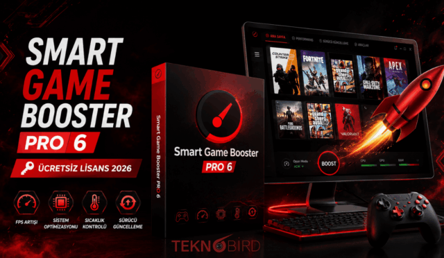 Smart Game Booster Pro 6 yazılımı için ücretsiz VIP lisans kampanyasını gösteren tanıtım görseli