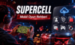 Supercell mobil oyun rehberi, Supercell ID, hesap güvenliği, Store ve bulut senkronizasyonunu anlatan teknoloji temalı kapak görseli.