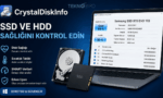 CrystalDiskInfo ile SSD ve HDD sağlık durumu, sıcaklık ve SMART verilerinin kontrol edilmesini gösteren ekran.