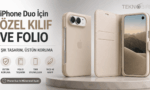 iPhone Duo için özel tasarım, şık tasarımlı ve üstün koruma sağlayan bej deri folio kılıf ve cüzdan.