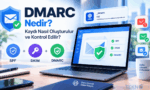 E-posta güvenliği için DMARC nedir, SPF ve DKIM ile birlikte DNS üzerinden DMARC kaydı oluşturma ve kontrol adımlarını anlatan şema.