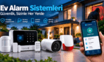 Akıllı telefon uygulaması ile uzaktan kontrol edilebilen; güvenlik kamerası, hareket sensörü, siren ve kontrol paneli içeren akıllı ev alarm sistemi seti.