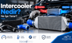 Turbodan gelen sıcak havayı soğutarak motora ileten intercooler parçasını ve sistemdeki sıcak/soğuk hava akış yönünü gösteren şema.