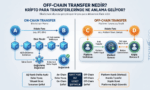 Off-chain transfer nedir sorusunu yanıtlayan, on-chain (blockchain) ve off-chain (merkezi platform) kripto para işlemlerinin çalışma mantığını, hız ve ücret farklarını karşılaştıran detaylı infografik.