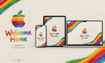 13 Ekim 2026 Apple Welcome Home etkinliği için örgü motifli, renkli Apple logolu iPhone, iPad ve Mac duvar kağıtları.