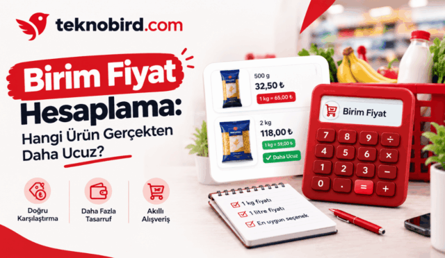 Market alışverişlerinde 500 gramlık ve 2 kilogramlık iki farklı makarna paketinin kilogram fiyatlarını karşılaştırarak daha ucuz olanı bulmayı gösteren birim fiyat hesaplama görseli.