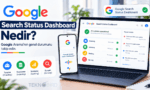 Google Arama sistemlerindeki tarama, dizinleme ve sıralama durumlarını gösteren Search Status Dashboard paneli ve güncel SEO güncellemeleri ekranı.