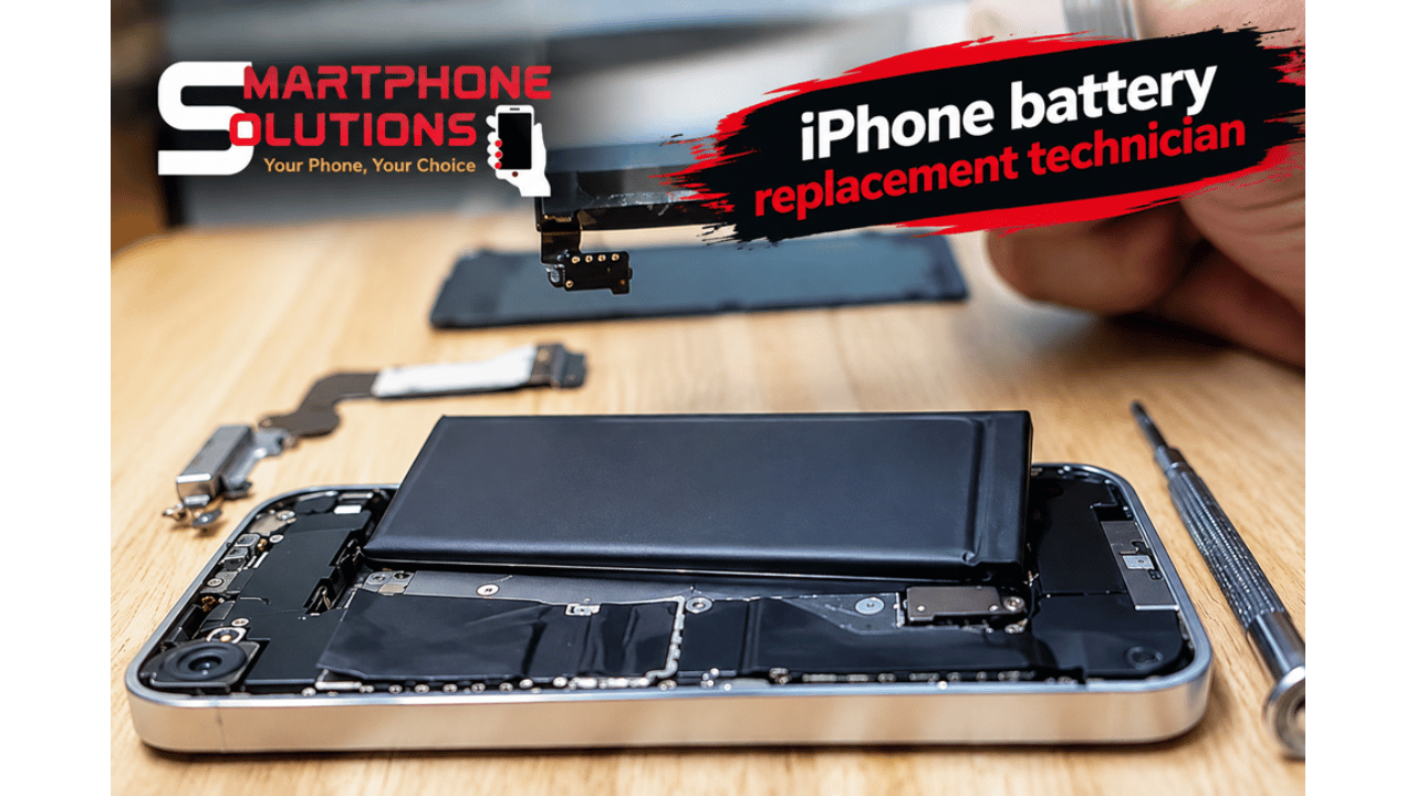 iPhone battery replacement technician.