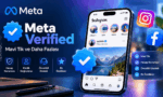 Meta Verified nedir, Instagram ve Facebook için mavi tik, kimlik doğrulama, hesap koruması ve öncelikli destek özelliklerini gösteren akıllı telefon tasarımı.