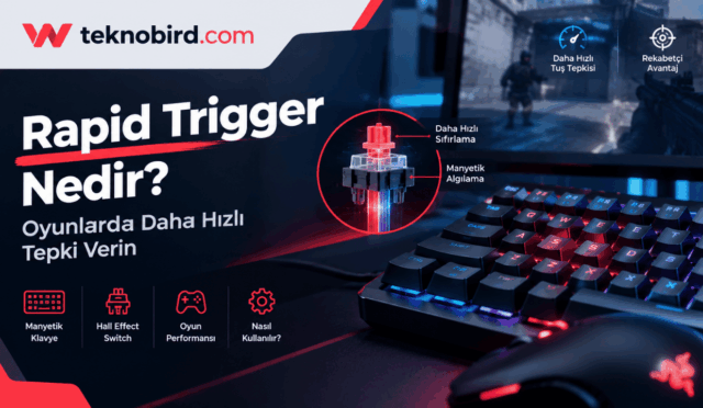 Rapid Trigger teknolojisi nedir, oyunlarda daha hızlı tepki süresi sağlayan manyetik klavye ve Hall Effect switch çalışma mantığı.