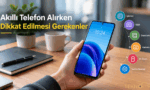 Akıllı telefon alırken dikkat edilmesi gereken işlemci, RAM, depolama, kamera, pil ömrü ve yazılım desteği kriterlerini gösteren konsept görsel.