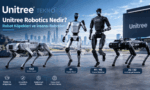 Unitree Robotics marka robot köpekleri (Go2, A2/B2) ve insansı robotları (G1, H1/H2) gösteren; "Unitree Robotics Nedir?" başlıklı Teknobird tanıtım görseli.